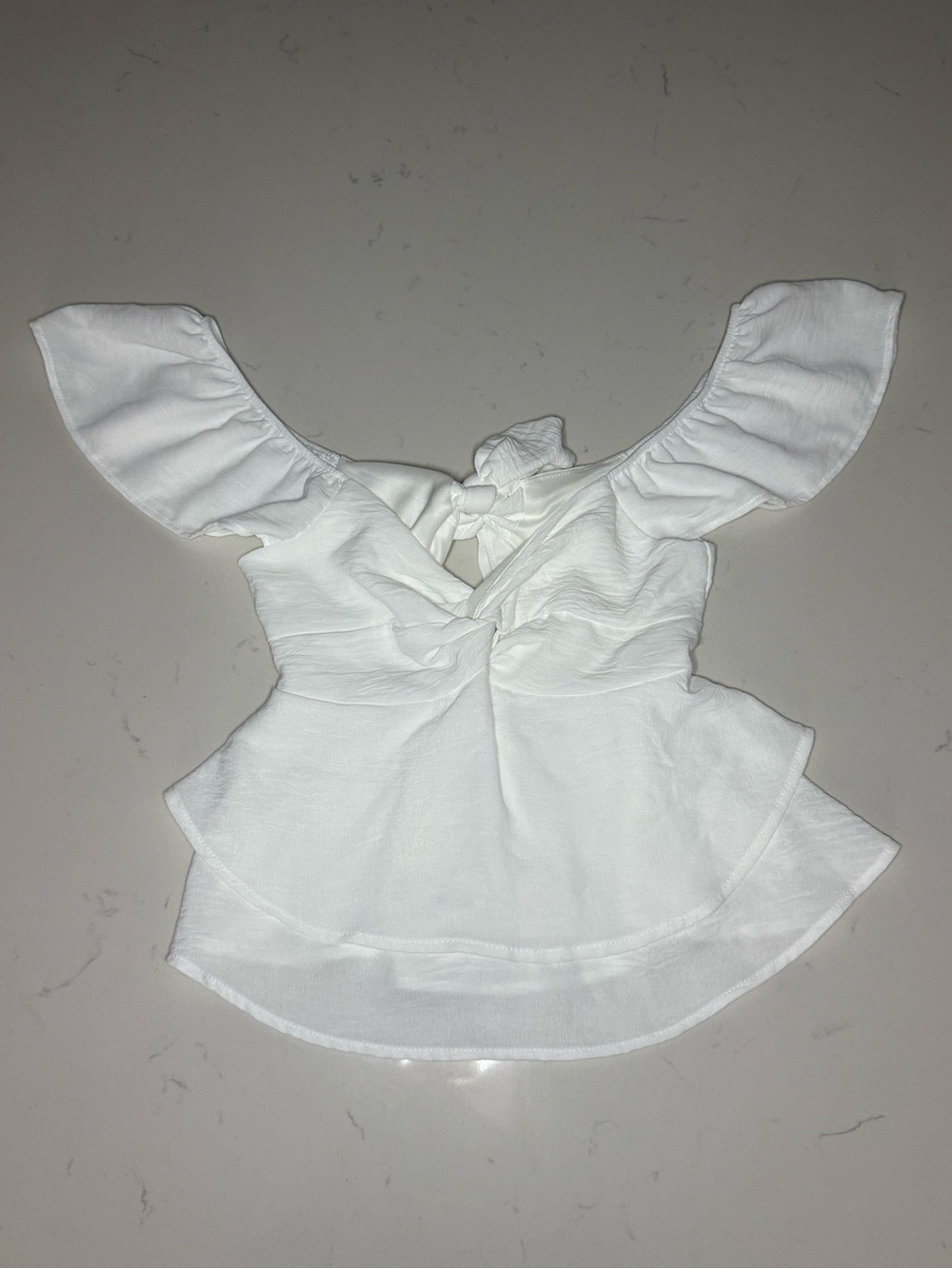 Altar'd State White Ruffle Tie-Back Peplum Top